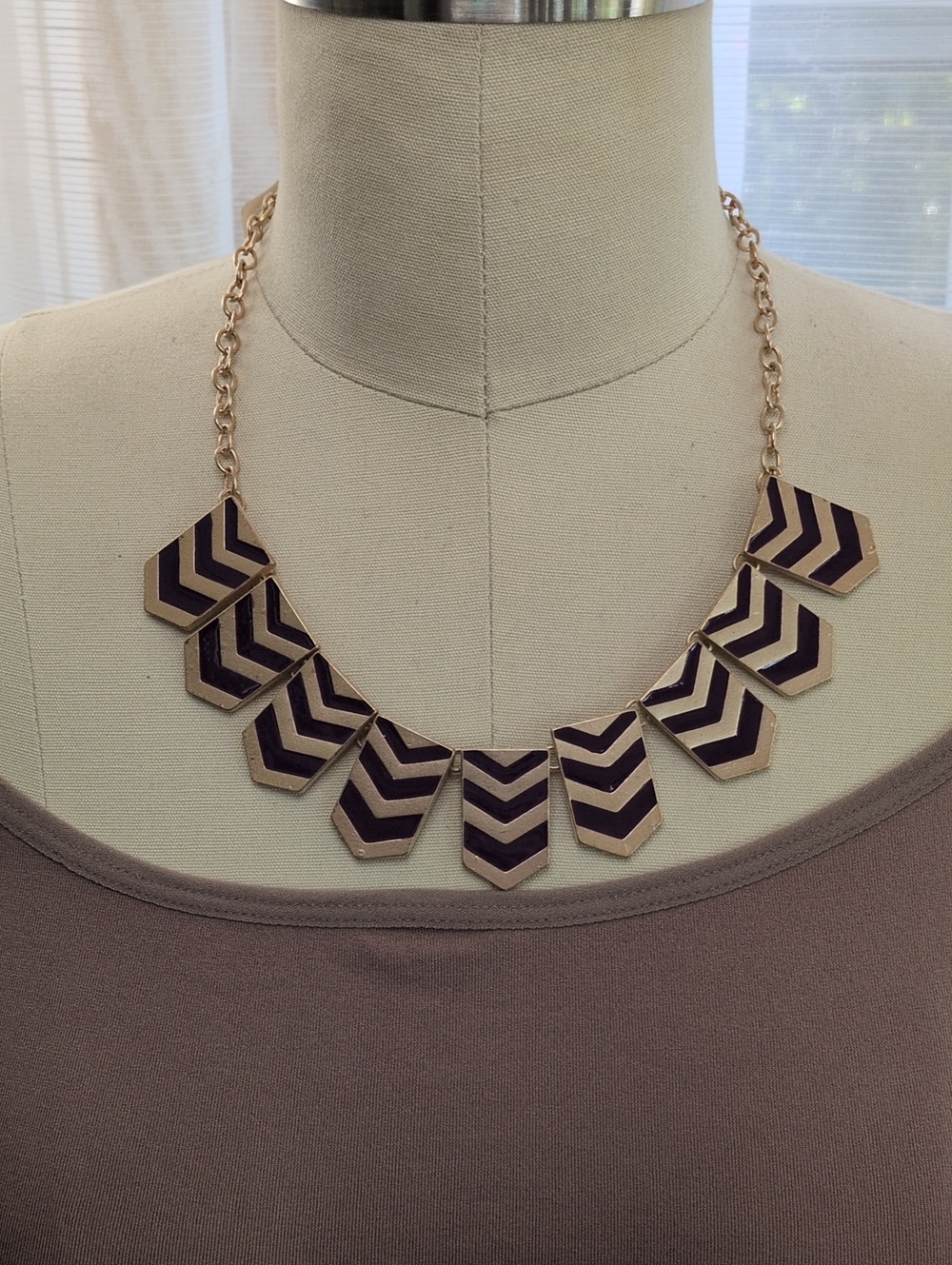 Lily Plum and Gold Chevron Bib Necklace